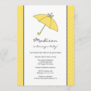 Yellow Polka Dots Umbrella Baby Shower Invitation