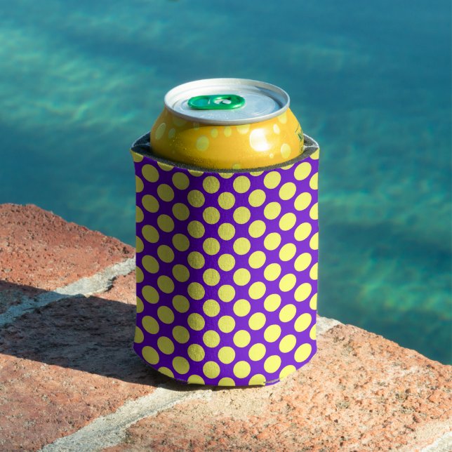 Yellow Polka Dots With Purple Background STaylor Can Cooler (In Situ Pool)