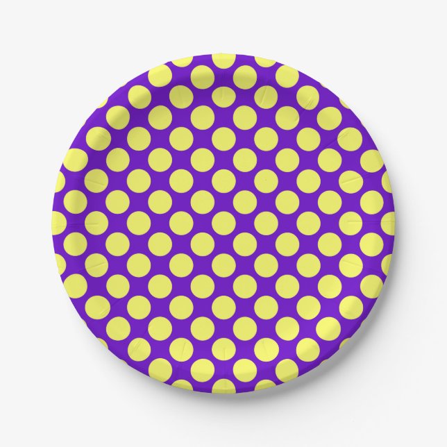 Yellow Polka Dots with Purple Background STaylor Paper Plate (Front)