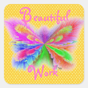 Yellow Polkadot Butterfly Square Sticker