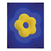 Yellow pop flower art poster in blue