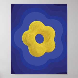 Yellow pop flower art poster in blue 