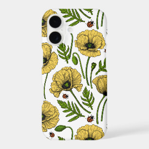 Yellow poppies and ladybugs