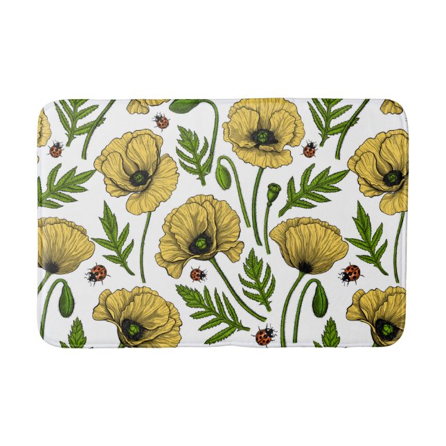 Yellow poppies and ladybugs bath mat (Front)