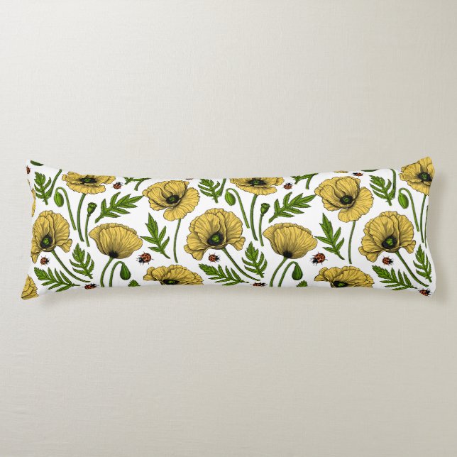 Yellow poppies and ladybugs body cushion (Front)