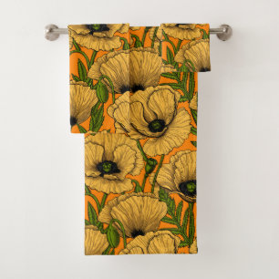 Yellow poppies bath towel set