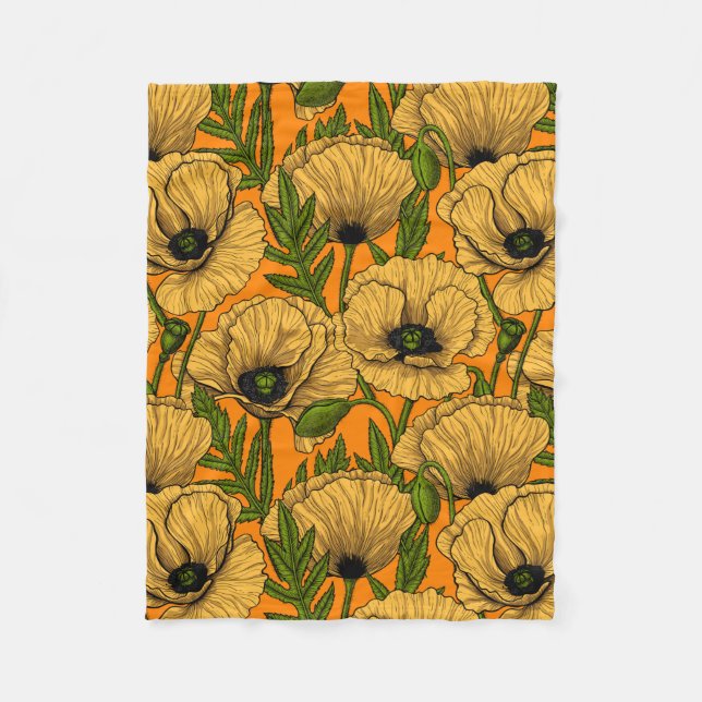 Yellow poppies fleece blanket (Front)
