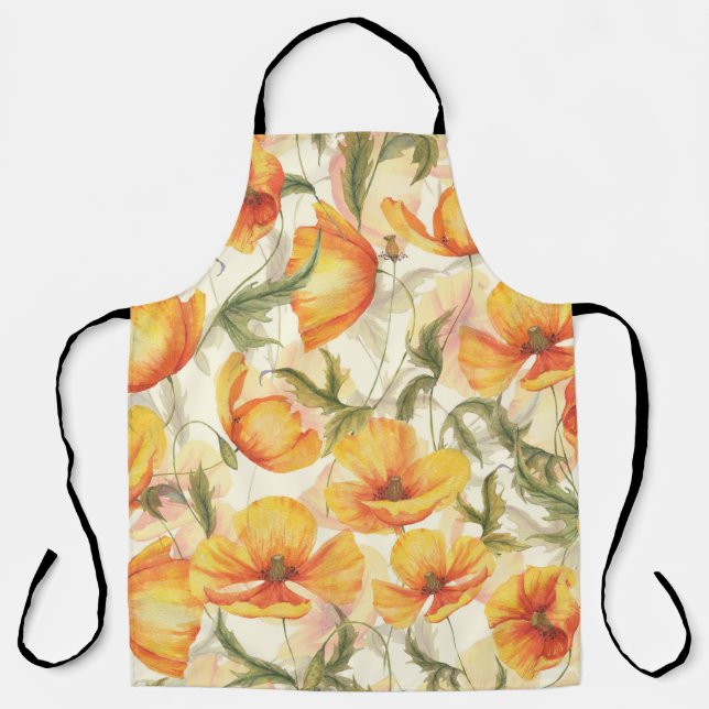 Yellow poppies: hand-drawn watercolor pattern. apron (Front)