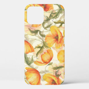 Yellow poppies: hand-drawn watercolor pattern. iPhone 12 case