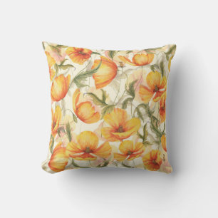 Yellow poppies: hand-drawn watercolor pattern. cushion
