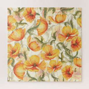 Yellow poppies: hand-drawn watercolor pattern. jigsaw puzzle