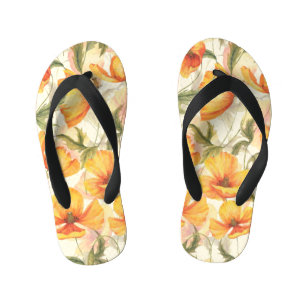 Yellow poppies: hand-drawn watercolor pattern. kid's thongs