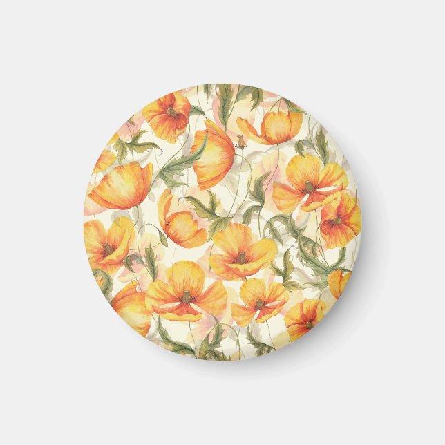 Yellow poppies: hand-drawn watercolor pattern. magnet (Front)