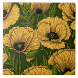 Yellow poppies on dark green ceramic tile<br><div class="desc">Vector pattern made of hand-drawn poppies.</div>