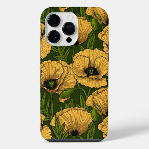 Yellow poppies on dark green iPhone 14 pro max case
