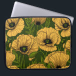 Yellow poppies on dark green laptop sleeve<br><div class="desc">Vector pattern made of hand-drawn poppies.</div>