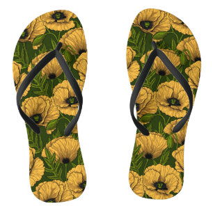 Yellow poppies on dark green thongs
