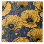 Yellow poppies on navy ceramic tile<br><div class="desc">Vector pattern made of hand-drawn poppies.</div>