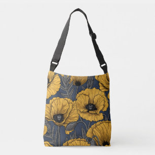 Yellow poppies on navy crossbody bag