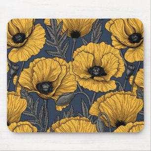 Yellow poppies on navy mouse pad