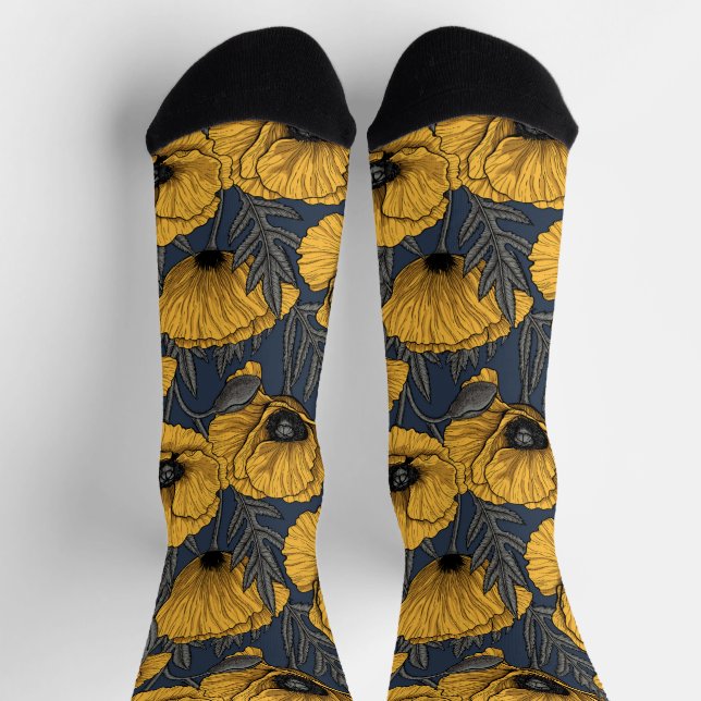 Yellow poppies on navy socks (Top)