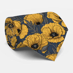 Yellow poppies on navy tie