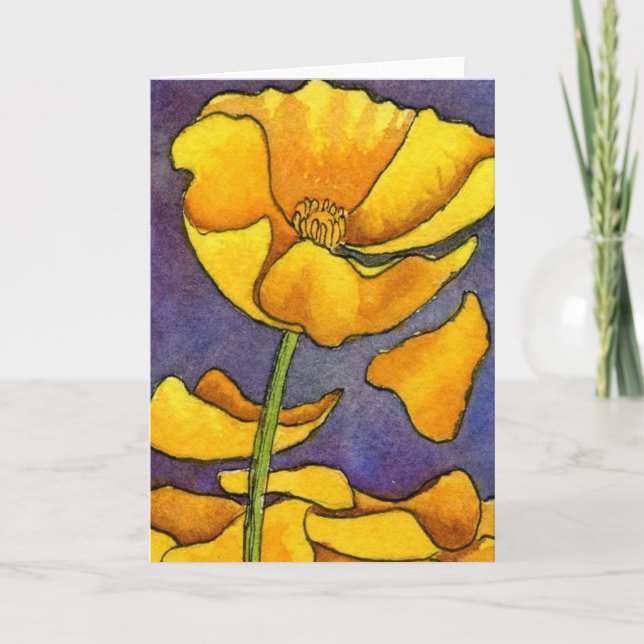 "Yellow Poppy #1" Floral Greeting Card (Front)