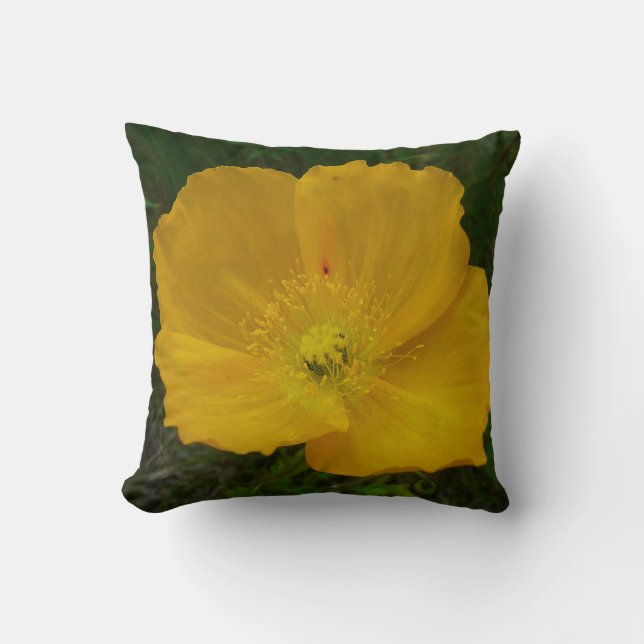 Yellow Poppy Alaskan Wildflower Floral Cushion (Front)