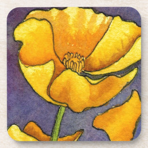 "Yellow Poppy" Floral Coaster Set