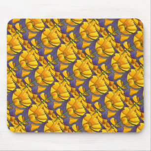 "Yellow Poppy" Tiled Pattern Floral Mousepad