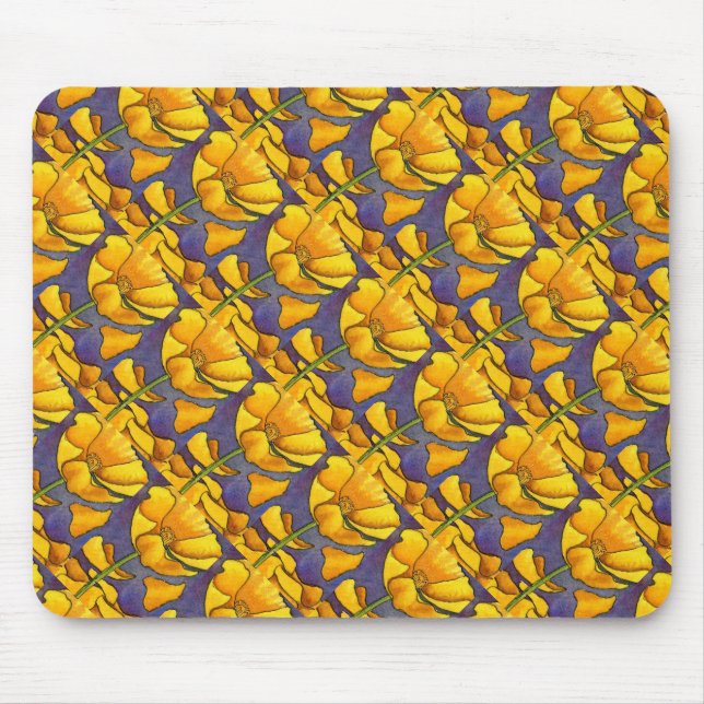 "Yellow Poppy" Tiled Pattern Floral Mousepad (Front)