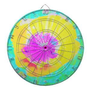 Yellow Poppy with Hot Pink Centre on Turquoise Dartboard
