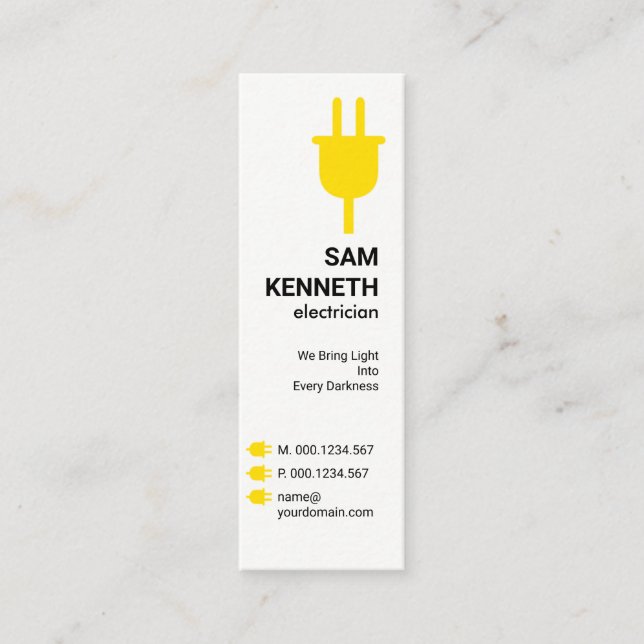 Yellow Power Plug Extension Buttons Electrician Mini Business Card (Front)