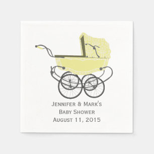 Yellow Pram Custom Baby Shower Paper Napkins