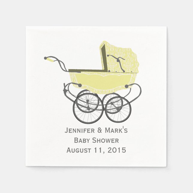 Yellow Pram Custom Baby Shower Paper Napkins (Front)
