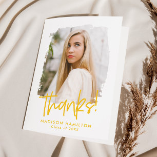 Yellow Preppy Script Photo Graduation Thank You Card