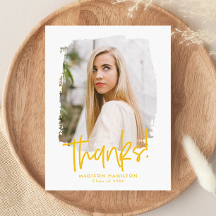 Yellow Preppy Script Photo Graduation Thank You Postcard