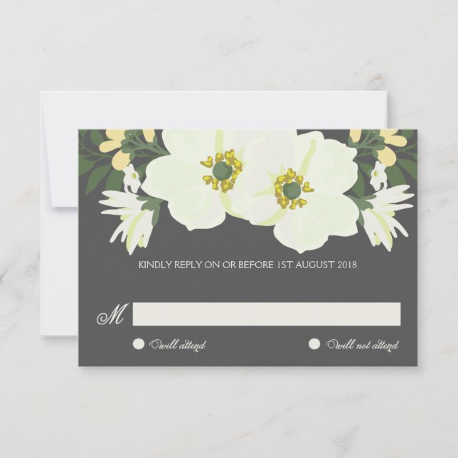 Yellow Pretty Anemones Floral Wedding RSVP Card (Front)