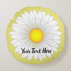 Yellow Pretty Little Daisy Print Round Cushion