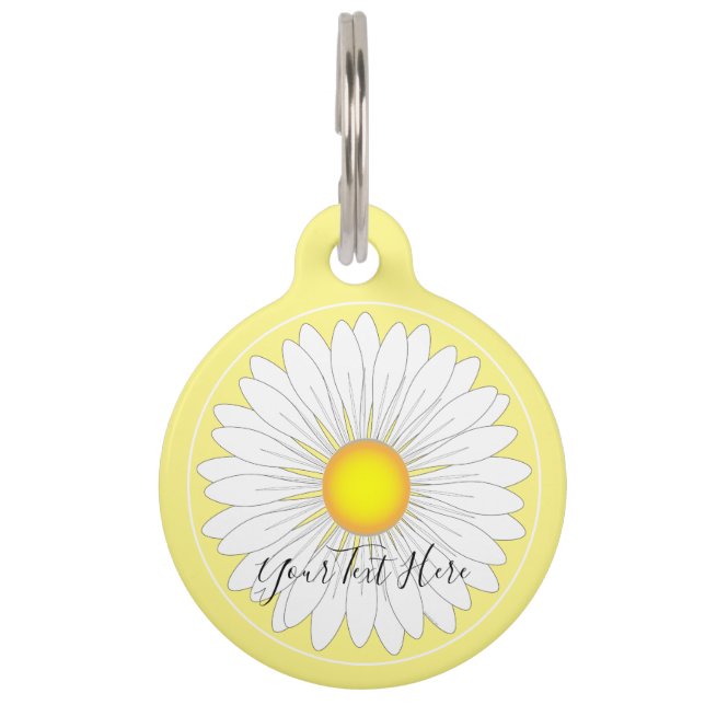 Yellow Pretty Little Daisy Round Pet Tag (Front)