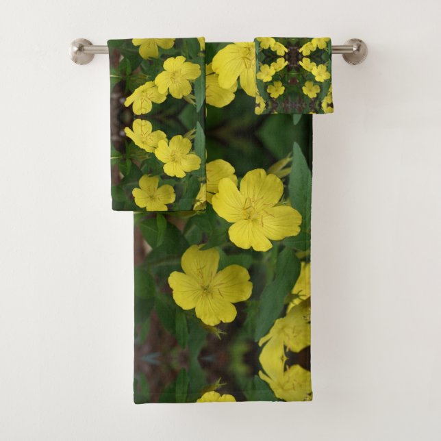 Yellow Primrose Flowers Abstract Bath Towel Set (Insitu)