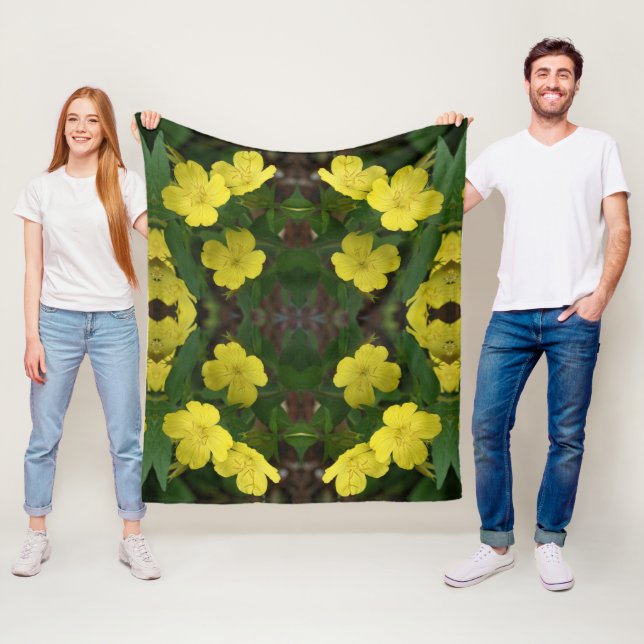 Yellow Primrose Flowers Abstract  Fleece Blanket (In Situ)