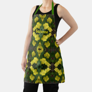 Yellow Primrose Flowers Abstract Personalised Apron