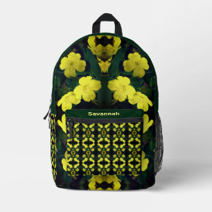 Yellow Primrose Flowers Abstract Personalised Printed Backpack