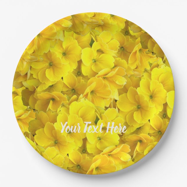 Yellow Primrose Flowers Pattern Paper Plate (Front)