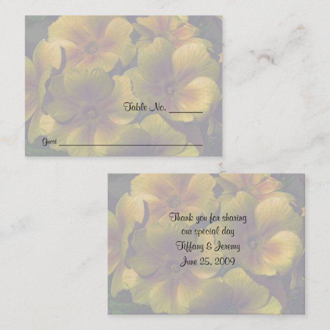 Yellow Primrose Flowers Wedding Table  Place Card (Front/Back)
