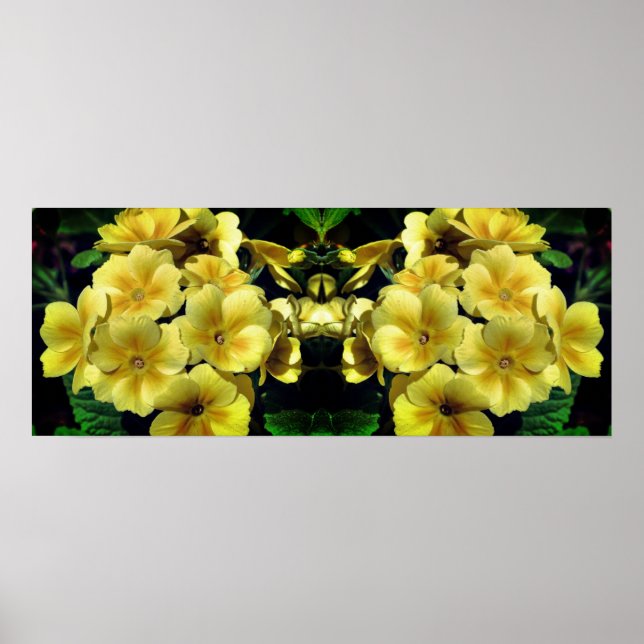 Yellow Primrose Spring Flowers Mirrored Abstract Poster (Front)