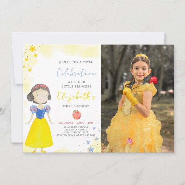 Yellow Princess Birthday Invitation With Photo (Front)