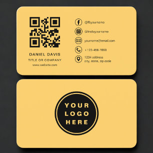 Yellow Professional Logo QR Code  Business Card