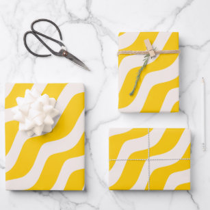 Yellow Psychedelic Stripes Retro Wavy Lines Wrapping Paper Sheet